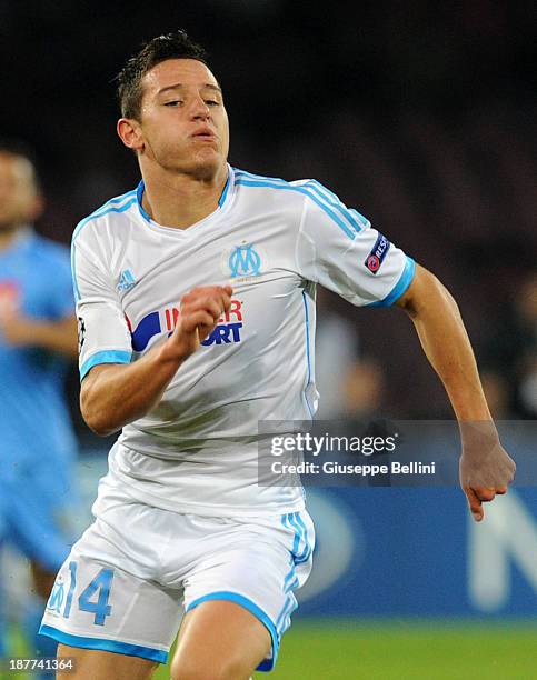 Florian Thauvin of Olympique de Marseille in action during the UEFA Champions League Group F match between SSC Napoli and Olympique de Marseille at...