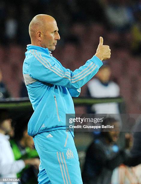 Elie Baup head coach of Olympique de Marseille during the UEFA Champions League Group F match between SSC Napoli and Olympique de Marseille at Stadio...