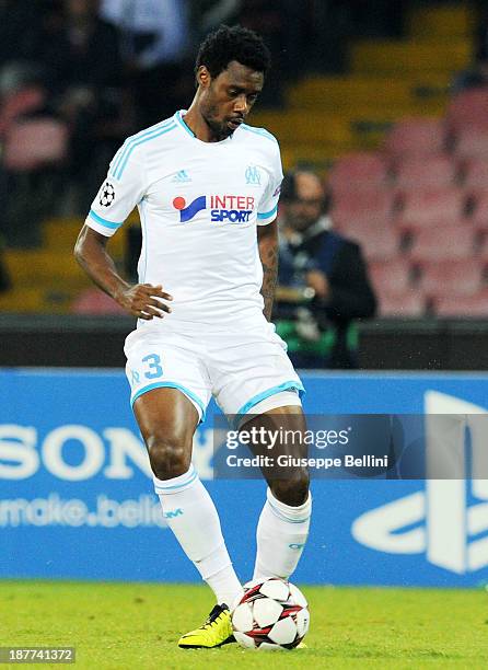 Nicolas N'Koulou of Olympique de Marseille in action during the UEFA Champions League Group F match between SSC Napoli and Olympique de Marseille at...