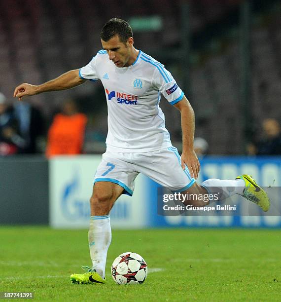 Benoit Cheyrou of Olympique de Marseille in action during the UEFA Champions League Group F match between SSC Napoli and Olympique de Marseille at...