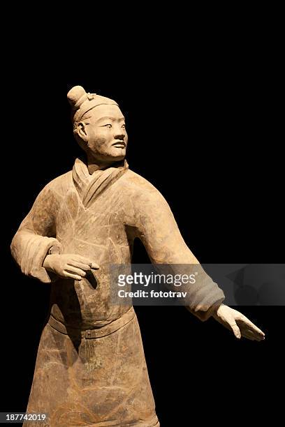 terracotta warrior in combat position, xi'an, china - martial arts stock pictures, royalty-free photos & images