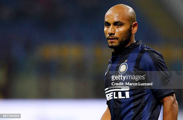 Cicero Moreira Jonathan of FC Internazionale Milano looks on during the Serie A match between FC Internazionale Milano and AS Livorno Calcio at San...