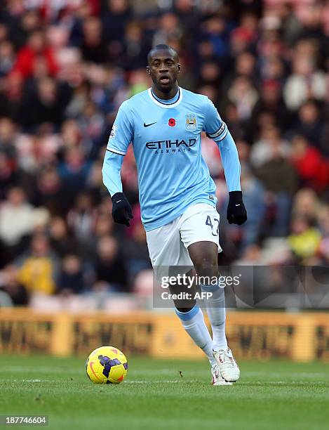 Manchester City's Ivorian Midfielder Yaya Toure controls the ball during the English Premier League football match between Sunderland and Manchester...