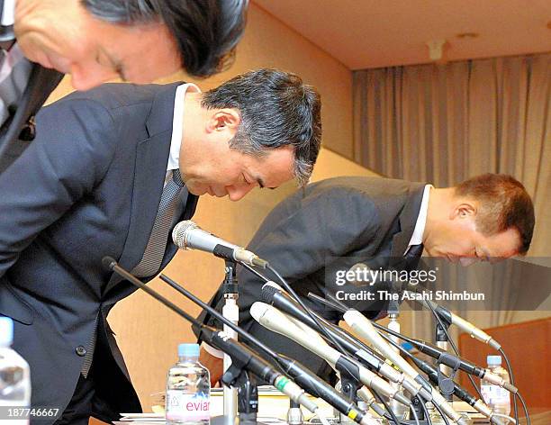 Retailing, which own Hanshin and Hankyu Department store Director and Executive Officer Katsuhiro Hayashi bows for apology after admitting to falsely...