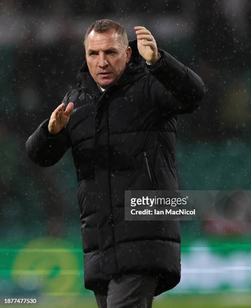 Celtic manager Brendan Rodgers is seen at full time during the Cinch Scottish Premiership match between Celtic FC and Livingston FC at Celtic Park...