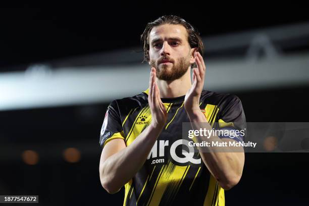 Wesley Hoedt of Watford acknowledges the fans after the Sky Bet Championship match between Blackburn Rovers and Watford at Ewood Park on December 23,...