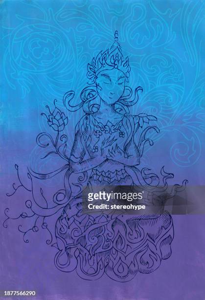 stockillustraties, clipart, cartoons en iconen met purple buddha - buddhist goddess