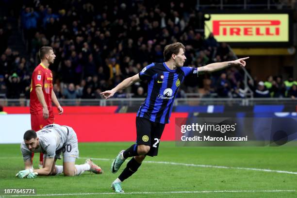 Nicolo Barella of FC Internazionale celebrates after scoring their team's second goal during the Serie A TIM match between FC Internazionale and US...