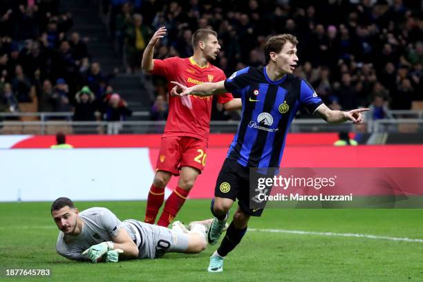 Nicolo Barella of FC Internazionale celebrates after scoring their team's second goal during the Serie A TIM match between FC Internazionale and US...