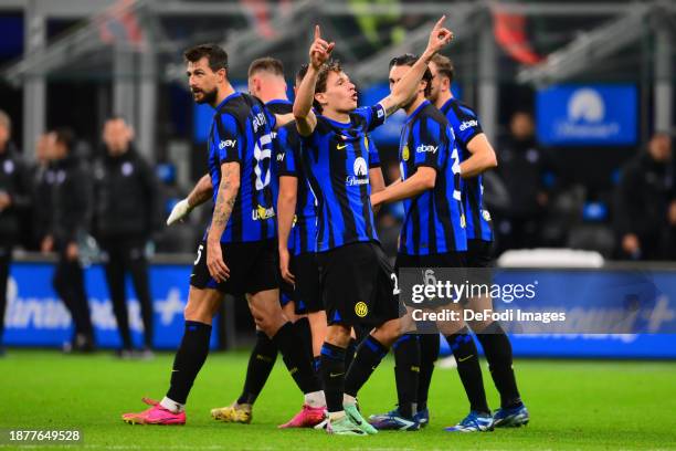 Nicolo Barella of of FC Internazionale celebrates after scoring his team's second goal during the Serie A TIM match between FC Internazionale and US...