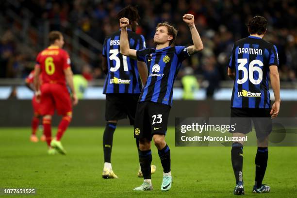 Nicolo Barella of FC Internazionale celebrates after scoring their team's second goal during the Serie A TIM match between FC Internazionale and US...