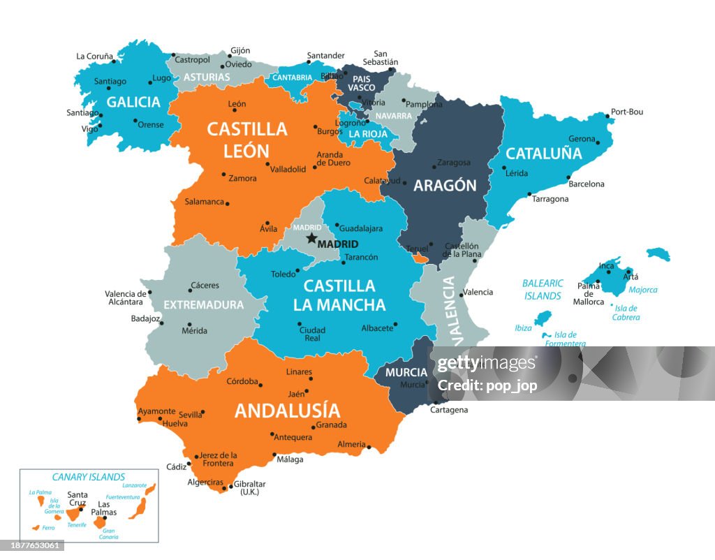 Spain - Vector Map. Color Map of the Spain