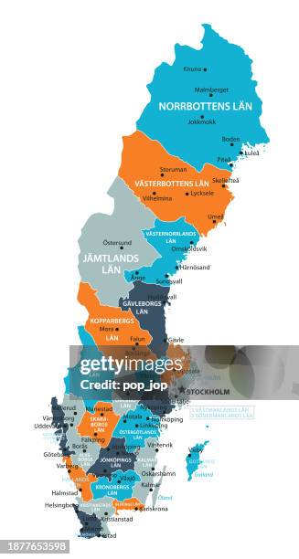 ilustraciones, imágenes clip art, dibujos animados e iconos de stock de mapa de suecia. mapa vectorial coloreado de suecia - suecia