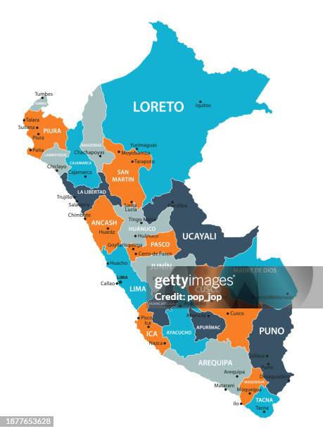 peru map. vector colored map of peru - peru stock illustrations
