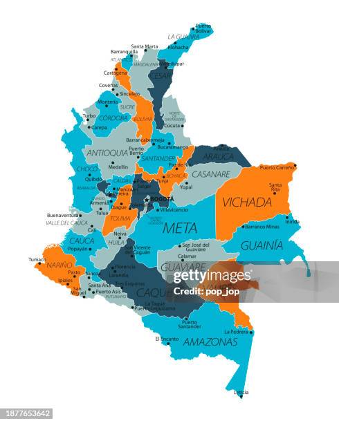 ilustraciones, imágenes clip art, dibujos animados e iconos de stock de mapa de colombia. mapa vectorial coloreado de colombia - mapa colombia