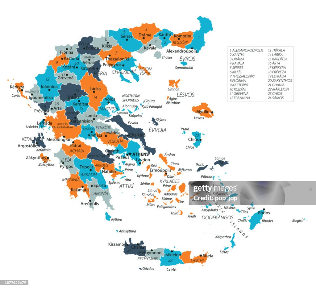 Greek Postcode Format Greece Map Vector Colored Map Of Greece High-Res Vector Graphic - Getty ...