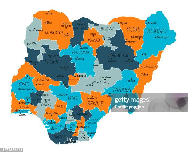 nigeria map. vector colored map of nigeria - nigeria stock illustrations