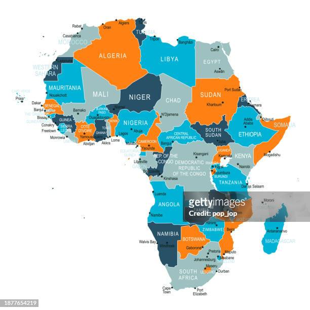 afrika-karte. vektor farbige karte von afrika - south africa senegal stock-grafiken, -clipart, -cartoons und -symbole