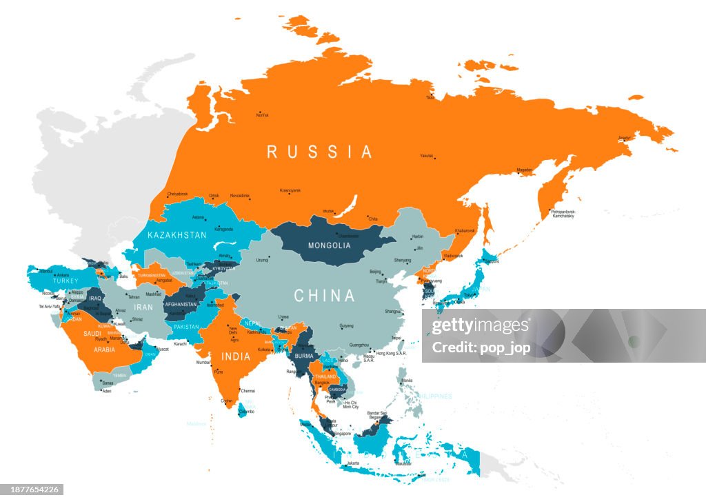 Geography Asia Map Vector Asia Map Vector Colored Map Of Asia High-Res Vector Graphic - Getty Images