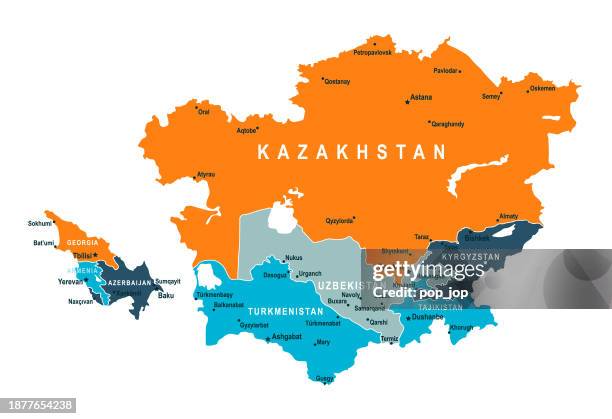 caucasus and central asia map. vector colored map of caucasus and central asia - map of armenia stock illustrations