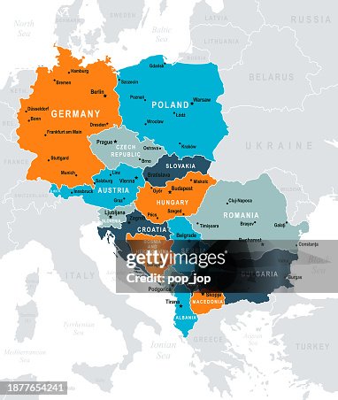 Central Europe Map. Vector colored map of Central Europe Central Europe Map. Vector colored map of Central Europe