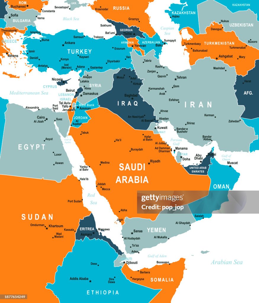 Karte des Nahen Ostens. Vektor farbige Karte des Nahen Ostens