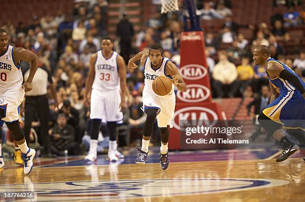 Philadelphia 76ers Darius Morris in action vs Golden State Warriors at Wells Fargo Center. Philadelphia, PA 11/4/2013 CREDIT: Al Tielemans