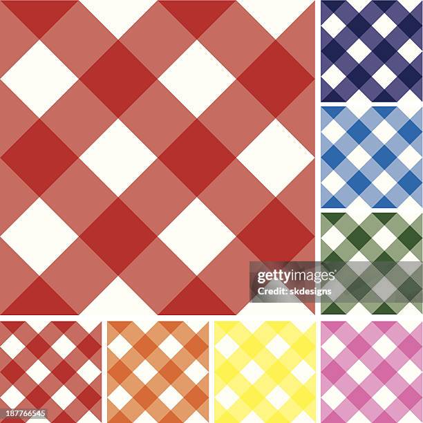 stockillustraties, clipart, cartoons en iconen met gingham checked pattern repeatable background tiles: variety of colors - gingang