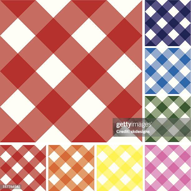 gingham checked pattern repeatable background tiles: variety of colors - gingham stock illustrations