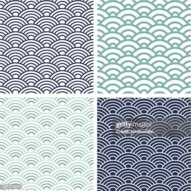 stockillustraties, clipart, cartoons en iconen met japanese seigaiha seamless pattern set - japanse cultuur