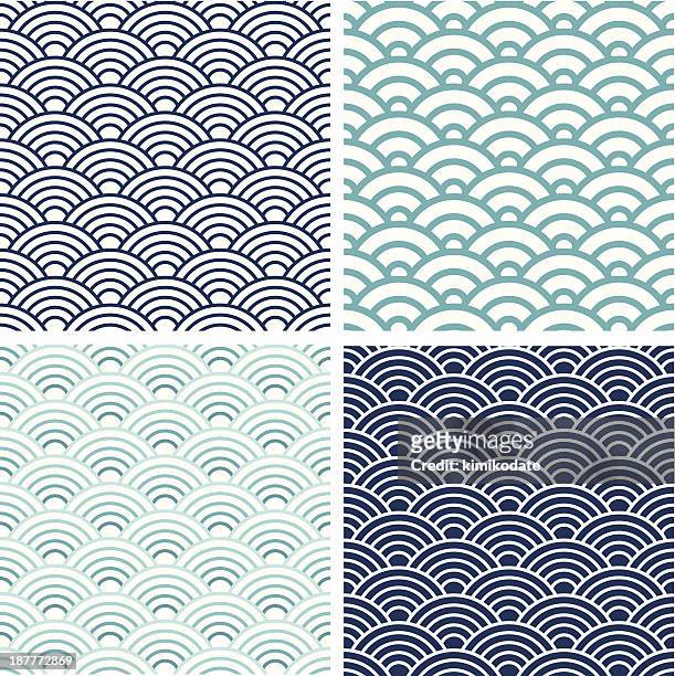 japanese seigaiha seamless pattern set - japanese culture stock illustrations