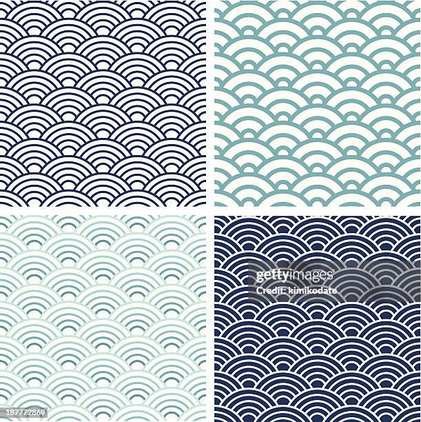 japanese seigaiha seamless pattern set - 日本 幅插畫檔、美工圖案、卡通及圖標