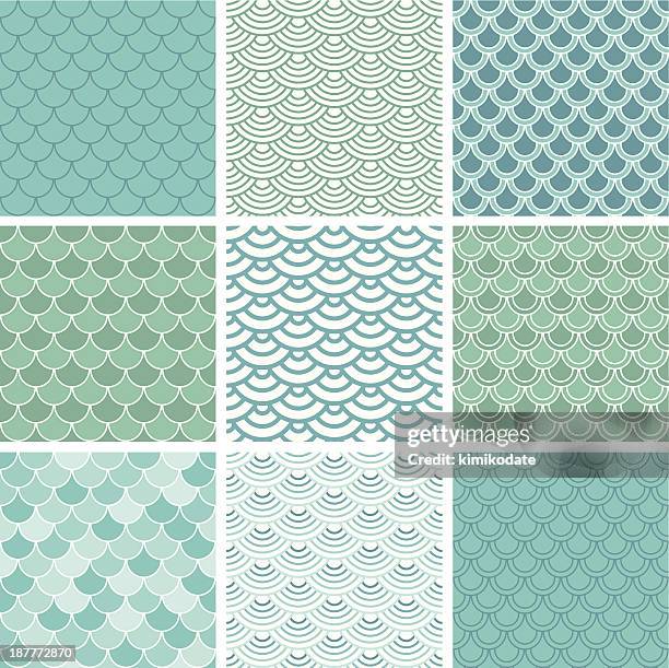 stockillustraties, clipart, cartoons en iconen met fish scale seamless pattern set - vis