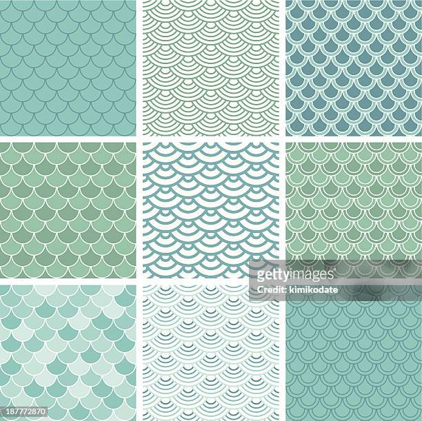 fish scale seamless pattern set - east asian culture stock illustrations