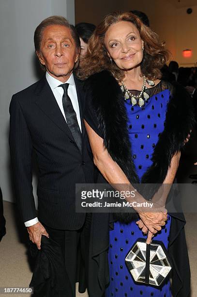 Designers Valentino Garavani and Diane von Furstenberg attend CFDA and Vogue 2013 Fashion Fund Finalists Celebration at Spring Studios on November...