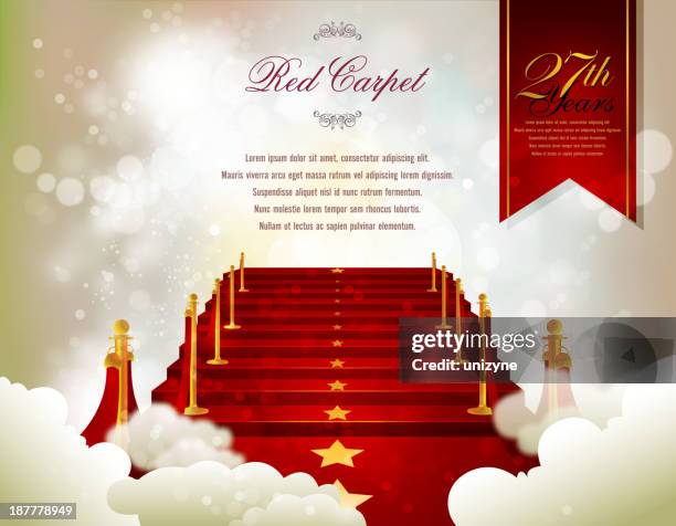 bildbanksillustrationer, clip art samt tecknat material och ikoner med red carpet card with defocused background - röda mattan evenemang