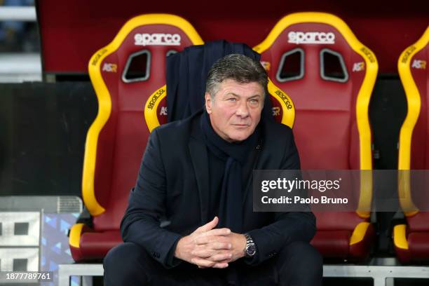 Walter Mazzarri, Head Coach of SSC Napoli, looks on prior to the Serie A TIM match between AS Roma and SSC Napoli at Stadio Olimpico on December 23,...