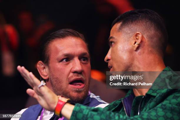 Conor McGregor, Irish Martial Artist and Boxer, and Cristiano Ronaldo, Portuguese football player of Al Nassr, interact during the Day of Reckoning:...