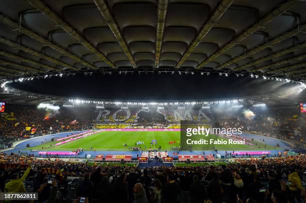 Roma fans during the Serie A TIM match between AS Roma and SSC Napoli at Stadio Olimpico on December 23, 2023 in Rome, Italy.