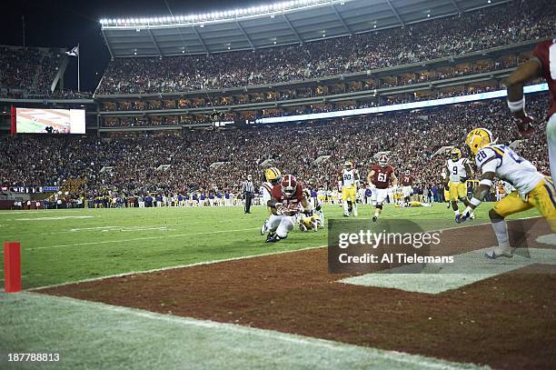 Alabama Jalston Fowler in action, diving into endzone for touchdown vs LSU Craig Loston at Bryant-Denny Stadium. Tuscaloosa, AL 11/9/2013 CREDIT: Al...