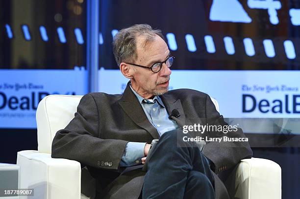 Journalist David Carr participates in a discussion at the New York Times 2013 DealBook Conference in New York at the New York Times Building on...