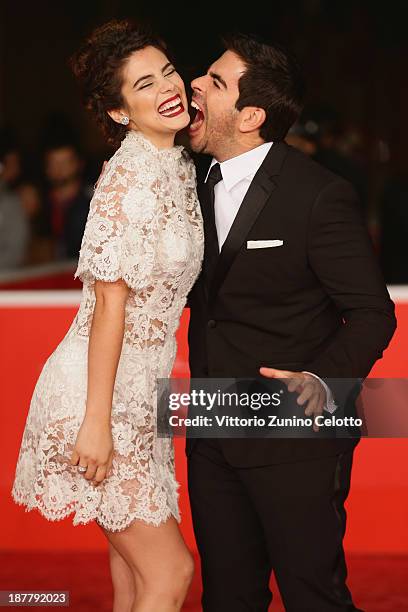 Actress Lorenza Izzo and director Eli Roth attend 'The Green Inferno' Premiere during The 8th Rome Film Festival at Auditorium Parco Della Musica on...