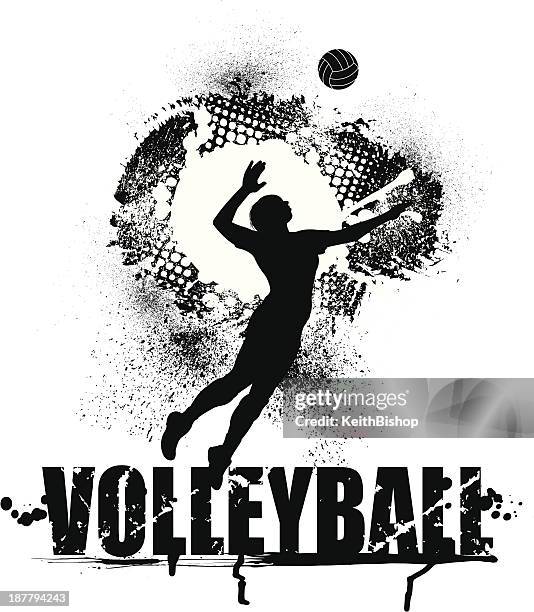 stockillustraties, clipart, cartoons en iconen met volleyball serve grunge graphic - female - volleybal teamsport