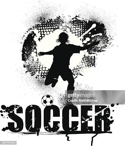 soccer grunge graphic - female - girls playing soccer stock illustrations