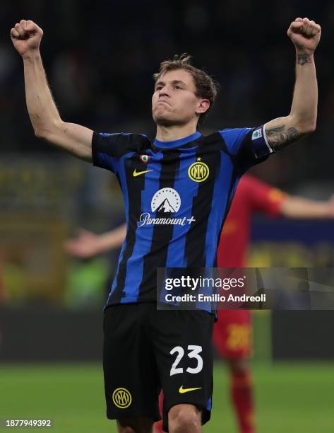 Nicolo Barella of FC Internazionale celebrates after scoring the team's second goal during the Serie A TIM match between FC Internazionale and US...