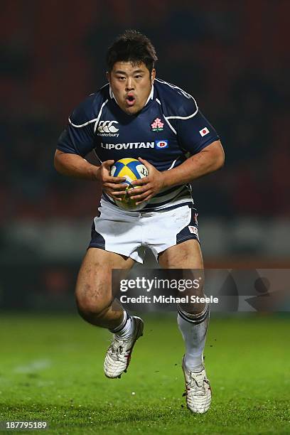 Takuma Asahara of Japan during the International match between Gloucester and Japan at Kingsholm Stadium on November 12, 2013 in Gloucester, England.