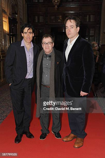 Stephen Mangan, Mark Hadfield and Matthew Macfadyen attends an after party celebrating the press night performance of 'Perfect Nonsense' at the The...