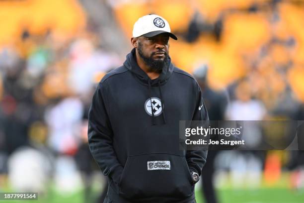 Pittsburgh Steelers head coach Mike Tomlin looks on prior to a game against the Cincinnati Bengals at Acrisure Stadium on December 23, 2023 in...
