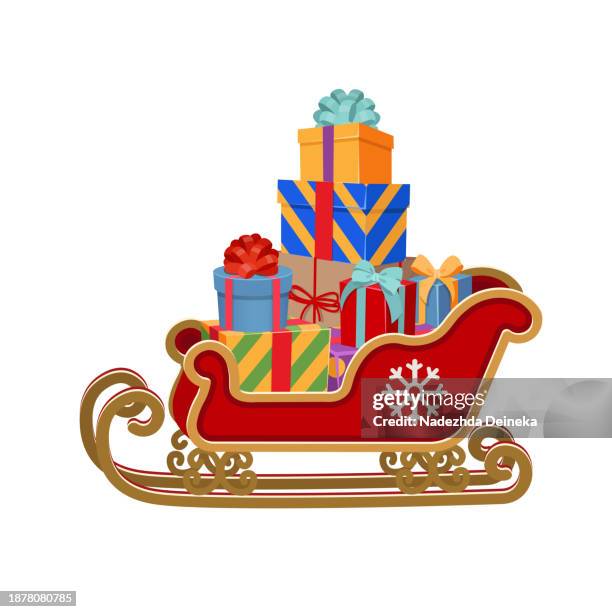 sleigh with gifts. - sled stock illustrations