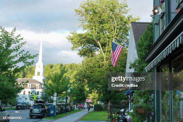 downtown stowe, vermont on morning in summer - stowe vermont stock pictures, royalty-free photos & images